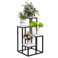Outsunny Bloemenrek, 4 niveaus, voor binnen en buiten, metalen frame, 34L x 34B x 70H cm, zwart+wit(m-11)
