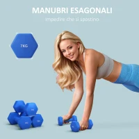 SPORTNOW Set 2 Manubri Esagonali da 2x7kg in Metallo e Plastica con Impugnatura Antiscivolo, 22.5x10.5x10.5 cm, Blu(m-3)
