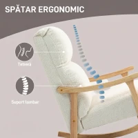HOMCOM Scaun Balansoar Tapițat din Catifea Teddy, cu Spătar Ergonomic și Picioare din Lemn de Cauciuc,  Alb crem(m-5)