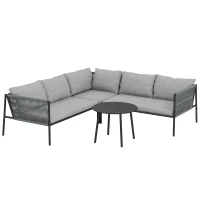 Outsunny Tuinmeubelset Rattan Loungeset met Hoekbank, Tafel en Kussens voor 6 Personen Donkergrijs(m-1)