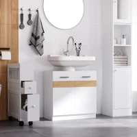 kleankin Mueble para Debajo del Lavabo Armario Baño de Pie de Madera con 2 Puertas y Estante Interior Estilo Moderno 60x30x60,5 cm Blanco(m-10)
