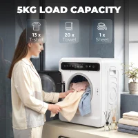 HOMCOM 5kg Vented Tumble Dryer, 1000W Compact Tumble Dryer with Smart Drying, Freestanding Stackable Clothes Drying Machine(m-5)
