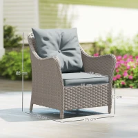Outsunny Rattan Garden Chairs Set of 2, Outdoor Rattan Chairs with Cushions, Armrests and High Back, PE Wicker Garden Armchair with Steel Frame for Balcony, Porch, Light Grey(m-3)
