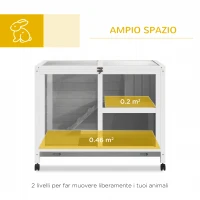 PawHut Conigliera in Legno a 2 Piani con Casetta, Rampa e Vassoio Estraibile, 91.5x53.3x73cm(m-4)