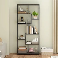 HOMCOM Seven-Tier Geometric Bookcase - Grey/Black(m-10)
