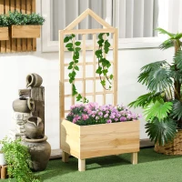 Outsunny Garden Planters with Trellis for Vine Climbing, Distressed Wooden Raised Beds, 90x43x150cm, Natural Tone(m-10)
