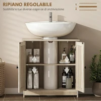 HOMCOM Mobile sottolavabo con 2 ante e ripiano regolabile 60x30x60 cm, grigio effetto legno(m-5)