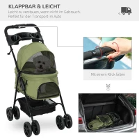 PawHut Hondenbuggy, Opvouwbaar, 2 Veiligheidslijnen, 2 Bekerhouders, 67 x 45 x 96 cm, Khaki(m-4)