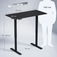 HOMCOM Standing Desk Memory Control Height Adjustable Desk 2 Cable Holes LED Display Sit Stand Desk Black(m-3)