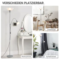 HOMCOM moderne staande lamp 2 koppen verstelbare leeslamp, vloerlamp, ontwerp met dubbele kop en stalen voet, zilver, wit, 28 x 28 x 179,5 cm(m-5)