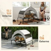 PawHut Lettino per Cani con Copertura a 3 Lati Rimovibile, in Poliestere e Acciaio, 106x76x94 cm, Grigio Chiaro e Nero(m-6)