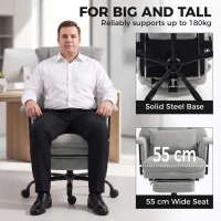 HOMCOM Office Chair, 180kg Heavy Duty Linen Computer Desk Chair with Lumbar Support, Wide Seat, Spring Cushion, Grey(m-4)