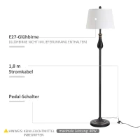 HOMCOM 3er-Set Stehlampen-Set inkl. 2 Tischleuchten, 1 Stehleuchte, Tischlampen-Set mit E27 Fassung, Lampenschirm aus Leinen Standlampe für Wohnzimmer, Schlafzimmer, Weiß+Schwarz(m-7)