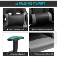 Vinsetto ergonomische bureaustoel, gaming stoel, draaistoel, kunstleer, schuimstof, MDF, zwart, 67,5 x 56 x 126-136 cm bureaustoel stoel kunstleer schuimstof MDF zwart | Aosom.de(m-7)