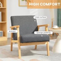 HOMCOM Fabric Accent Chair for Living Room, Arm Chair with Rubber Wood Frame and Padded Cushion, Dark Grey(m-4)