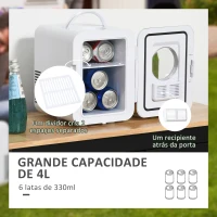 Outsunny Mini Geleira 4L Geleira Elétrica Pequeno 12V com Aquecimento e Arrefecimento 1 Porta Reversível 2 Prateleiras e 2 Luzes LED Silencioso 35dB para Campismo 25,5x20,5x26,3cm Branco(m-5)