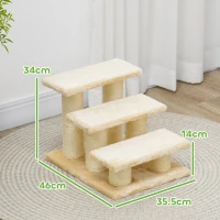 PawHut Pet Stairs 3-step Pet Ladder Cat dog Stairs Climb Ladder Cat Tree, Beige(m-3)