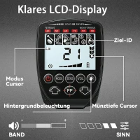 Outsunny Metaaldetector IP68 Waterdicht Opvouwbaar Metaalzoeker met 4 Modi Koptelefoon Schep Draagtas LCD-Scherm(m-6)