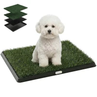 PawHut Honden Toilet 63 x 50,5 cm met 2 Wasbare Kunstgrasmatten voor Thuis of Balkon Zwart+Groen(m-11)