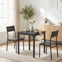 HOMCOM 3 Piece Space-Saving Kitchen Table and Chairs, Dining Table Set for 2 with Metal Legs, Black Wood Effect(m-2)