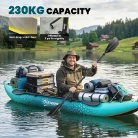 Outsunny 12.5' Inflatable Kayak Set, 2-person Sit on Canoe with Aluminium Oars, Blue and Yellow(m-5)