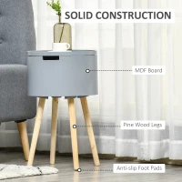 HOMCOM Modern Side Table with Hidden Storage Space, Round Night Stand with Removable Tray Wood Frame End Coffee Table for Living Room, Set of 2, Grey(m-6)