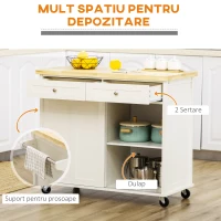 HOMCOM Insulă de Bucătărie pentru Ustensile și Accesorii cu Sertare, Dulap și Suport pentru Prosoape, 110x49.5x89.5 cm, Alb(m-4)