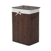 HOMCOM Wäschekorb schmal mit Deckel 72L Wäschesammler mit Griff, herausnehmbarer Wäschesack, Wäschebox für Waschküche Schlafzimmer Badezimmer, Dunkelbraun(m-12)