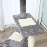 PawHut Copac pentru Pisici de 100 cm cu Pat Rotund, Stâlpi din Sisal și Acoperire de Pluș, Gri(m-8)