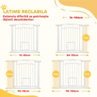PawHut Poartă Reglabilă pentru Câini, Albă, cu Extensii, Poartă pentru Pisici și Deschidere cu o Singură Mână, 76-104x77 cm(m-5)