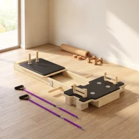 SPORTNOW Mini Reformer Pilates com Bandas de Resistência Pegas Roda Abdominal para Treino de Corpo Completo 165x80x10 cm Madeira(m-9)