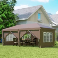 Outsunny Carpa Plegable 6x3 m Pop-up con 4 Laterales Desmontables Cenador de Jardín con 4 Ventanas y Bolsa de Transporte Café(m-10)