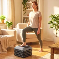 SPORTNOW Step para Fitness Stepper Antiderrapante com Altura Ajustável de 10/15/20/25/30 cm Suporta até 150 kg Cinzento(m-10)