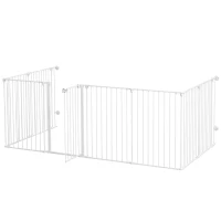 PawHut 2-in-1 Puppyren en Barrière, 8 Panelen, Vergrendelbare Deur, Staal, 90 cm Hoog, Wit(m-10)