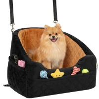 PawHut Dog Car Seat, Detachable Washable Dog Booster Seat with Thick Cushion, Seat Belt, Pockets for Small Under 10kg, Brown(m-14)