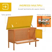 PawHut Gabbia per Coniglio in Legno di Abete, Conigliera da Esterno con Tetto Idrorepellente, Casetta Animali da Compagnia, Gabbia da Esterno, 90 x 45 x 65cm(m-5)