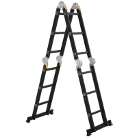 DURHAND Scala in Alluminio 5 in 1 Nera per Interni ed Esterni, Carico Massimo 150kg, 370x61x11 cm(m-11)