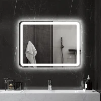 HOMCOM Badezimmerspiegel, beleuchtet, Touch-Steuerung, beschlagfrei, dimmbar, 3 Lichtfarben, 60 x 80, Silber(m-2)