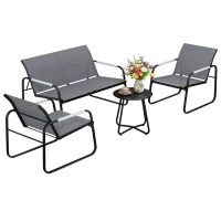 Outsunny Tuinmeubelset zitgroep voor 4 personen ademend tuinlounge met 2-zitsbank 2 stoelen touwdesign ronde tafel voetpads(m-11)