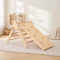 AIYAPLAY Triangle d'escalade, 3 en 1 en bois pour grimper et glisser, charge max. 50 kg, pour 18-48 mois, bois naturel(m-2)