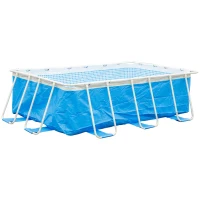 Outsunny Piscina Desmontável Tubular 340x215x80cm Piscina Retangular de Exterior com Purificador 4.000L/H Mangueiras de Comprimento 100cm e Estrutura de Aço 4200L Azul(m-11)