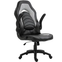 Vinsetto Gamingstuhl mit Wippfunktion höhenverstellbarer Bürostuhl ergonomischer Schreibtischstuhl Home-Office Schaumstoff Kunstleder Nylon Mesh Grau 64 x 68,5 x 117-127 cm(m-10)