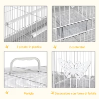 PawHut Gabbia per Uccelli in Metallo con Posatoi, Ciotole per Cibo e Maniglia, 60x41x41cm(m-7)
