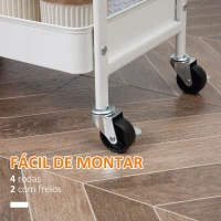 HOMCOM Carrinho de Cozinha com Rodas Carrinho de Armazenamento com Gaveta 2 Prateleiras e Rodas com Freios para Casa de Banho Sala de Estar Dormitório 43,9x30,5x75,6cm Branco e Madeira Natural(m-6)