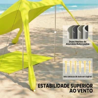 Outsunny Tenda de Praia Dobrável com Tapete UPF50+ Postes de Alumínio Pá Estacas e Bolsa de Transporte 208x200 cm Verde(m-6)