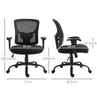 Vinsetto Mesh Bürostuhl Schreibtischstuhl Drehstuhl 360° drehbar mit Armlehne Höhenverstellbar mit Wippfunktion Belastbarkeit bis 180 kg Schwarz 71 x 63,5 x 100-110 cm(m-3)