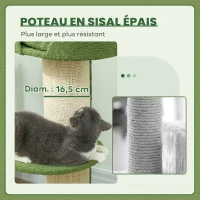 PawHut Arbre à Chat avec Griffoir, Centre d'Activités, Plateformes, Coussin, 45 x 45 x 91 cm, Vert et Beige(m-6)