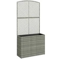 Outsunny Rattan Planter with Trellis, Raised Beds for Garden with Liner for Climbing Plants Vegetables Flowers, Dark Grey(m-1)
