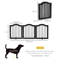 PawHut honden versperring beschermrek hondenrek configuratierooster 3-delig met twee steunpoten, stabiel en opvouwbaar geschikt voor binnen en buiten MDF zwart 154,5 x 29,5 x 61 cm(m-3)