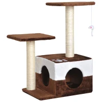 PawHut Albero Tiragraffi per Gatti con Topolino Appeso in Peluche Sisal Naturale Marrone 45x33x70cm(m-1)